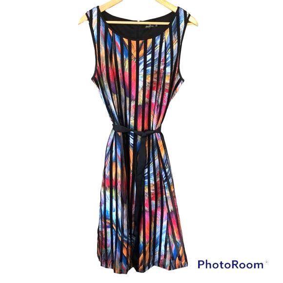 Phase 7 Dress Women's Sz 12 Midi Colorful Coquette Dopamine Office Siren Striped - Picture 1 of 9